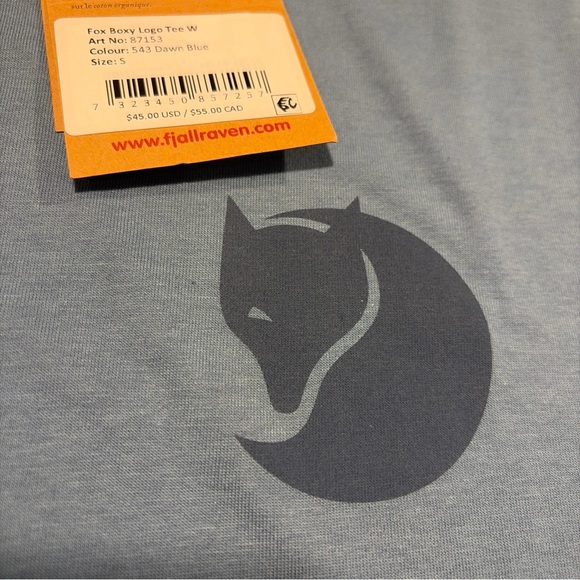 NWT Fjallraven Fox Boxy Logo Tee T-Shirt Organic Cotton Dawn Blue Women’s Small - Picture 4 of 4